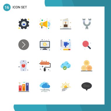 Mobil Arayüz Düz Renk Kümesi 16 Piktogram multimedya, medya, çocuk, sıradaki, Yaratıcı Vektör Tasarım Elemanları Düzenleme Paketi