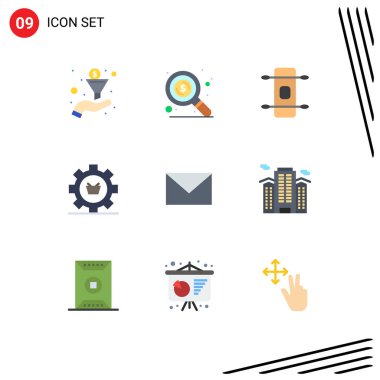 9 Düz Renk Modern Set Posta, SMS, spor, ayar, Ticaret Düzenlenebilir Vektör Tasarım Elemanları