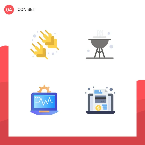 Set Commercial Flat Icons Pack Rice Setting Bbq Dinner Laptop — Archivo Imágenes Vectoriales
