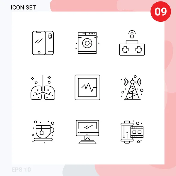 Set Vector Outlines Grid Analytics Medical Baby Lungs Health Editable — Vector de stock