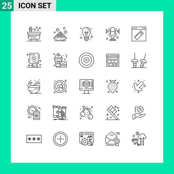 Mobile Interface Line Set Pictograms Sound Mic Ramadan Light Education — Stock Vector