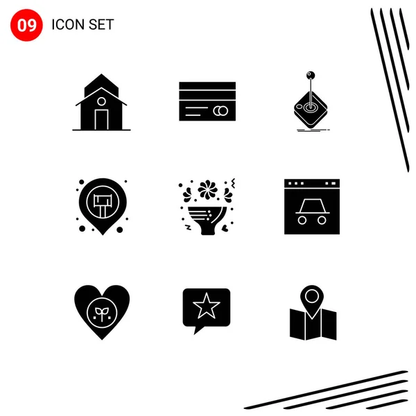 User Interface Pack Basic Solid Glyphs Map Pin Map Credit — Stock Vector