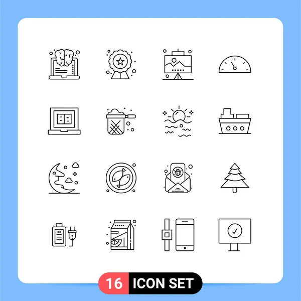 Symboles Icône Universelle Groupe Contours Modernes Ordinateur Portable Livre Développement — Image vectorielle