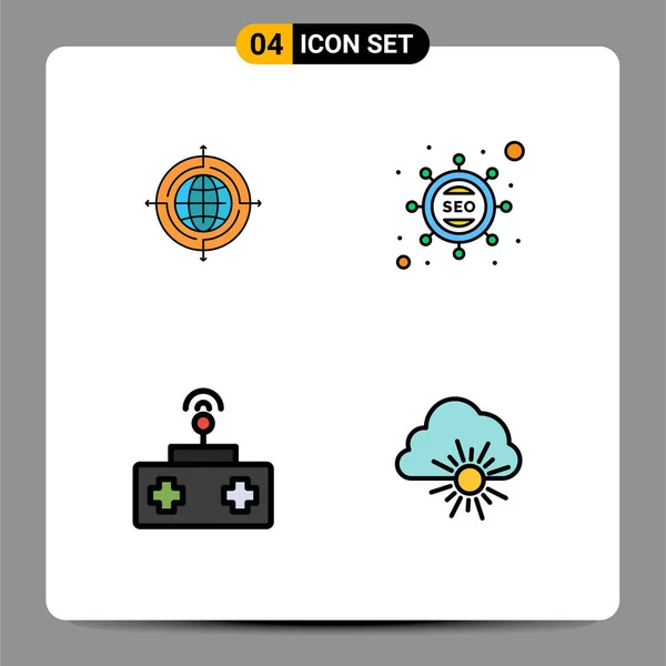 4ユニバーサルファイルラインフラットカラー記号世界のシンボル Connected Seo おもちゃ編集可能なベクトルデザイン要素 — ストックベクタ