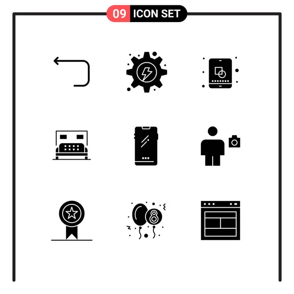 Universal Solid Gyph Señala Los Símbolos Teléfono Dormitorio Equipo Cama — Archivo Imágenes Vectoriales