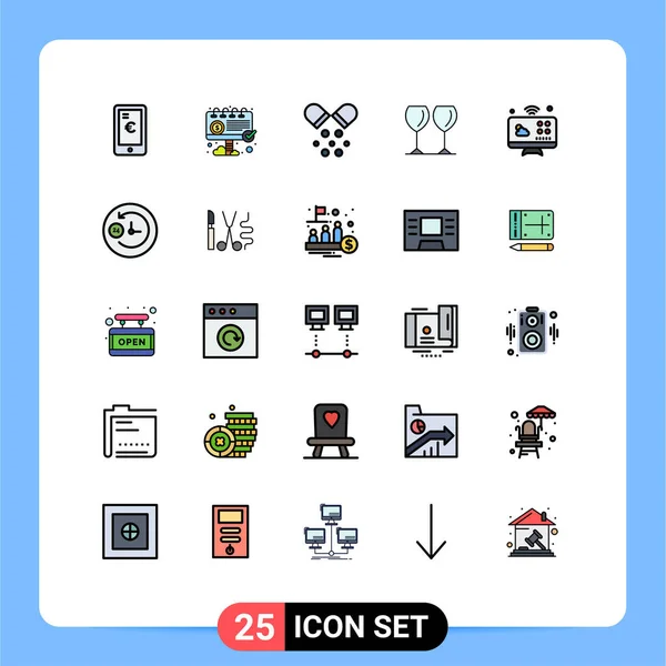 25通用填充线平板着色集 用于Web和Mobile Applications连接 玻璃可编辑向量设计元素 — 图库矢量图片
