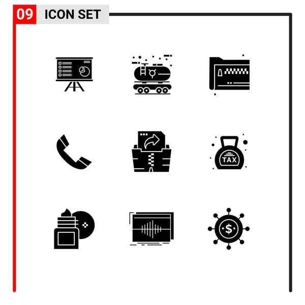 Mobile Interface Solid Glyph Set Pictograms Call Documents Economic Files — Stock Vector