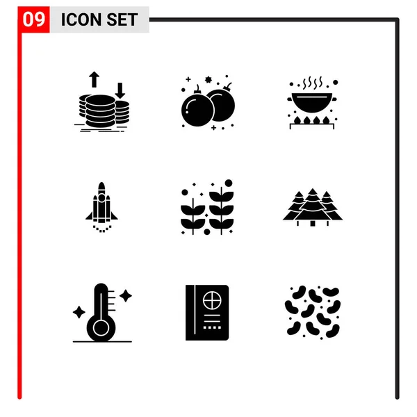 Modern Set Solid Glyphs Pictograph Beach Marketing Play Launching Pan — Stock Vector