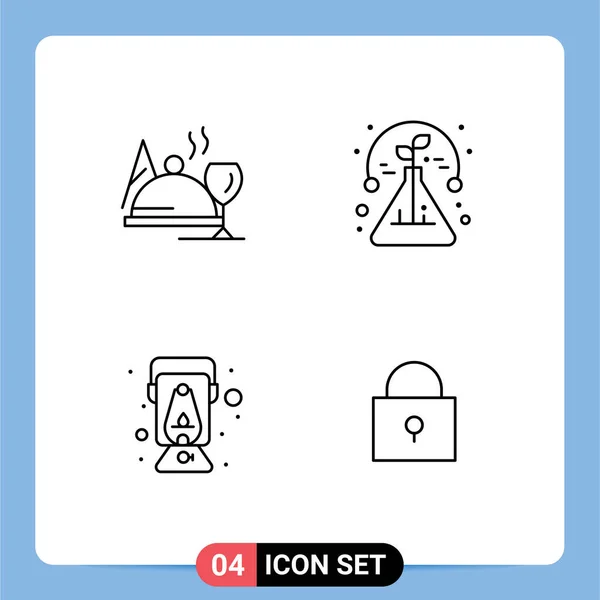 Mobile Interface Line Set Pictograms Hotel Lantern Glass Test Oil — Stock Vector