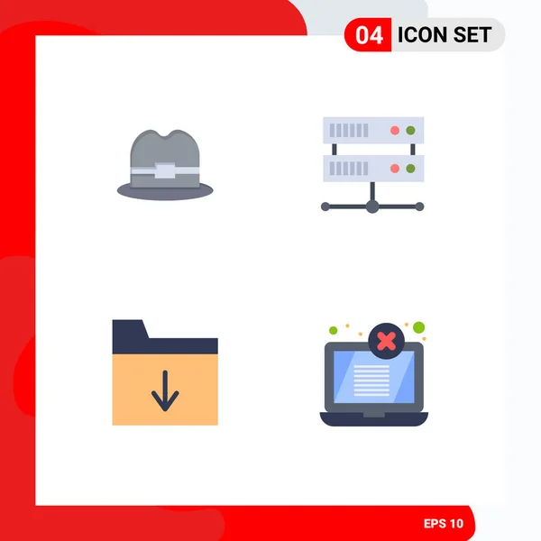 Interfaz Móvil Icono Plano Conjunto Pictogramas Sombrero Pantalla Centro Datos — Vector de stock