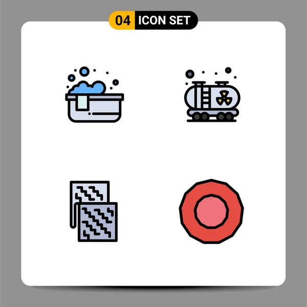 Mobile Interface Filledline Color Set Pictograms Bath Fabric Relaxing Bath — Vector de stock