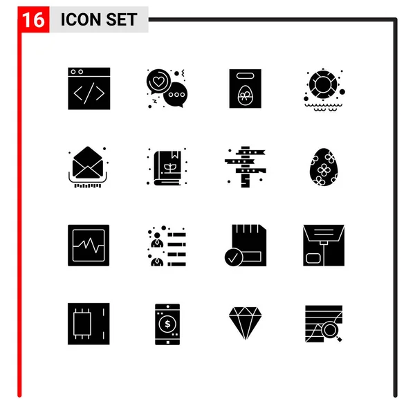 一组16个向量实体Glyphs在网格上用于电子邮件 救生编辑向量设计元素 — 图库矢量图片