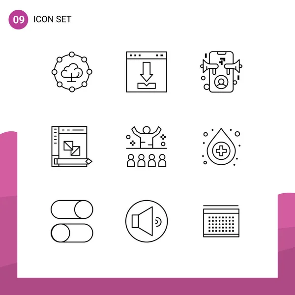 Conjunto Pictogramas Comunicação Painel Anúncio Desenvolvimento Codificação Elementos Design Vetores —  Vetores de Stock