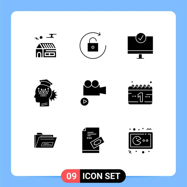 Pictogram Set Simple Solid Glyphs Camera Smart Connected Share Knowledge — 스톡 벡터