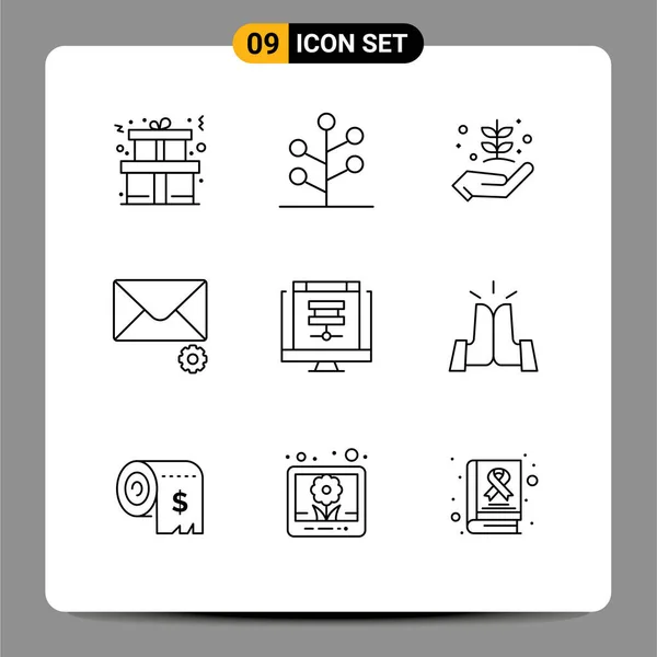 Mobile Interface Outline Set Pictograms Database Cloud Farming Preferences Mail — Vector de stock