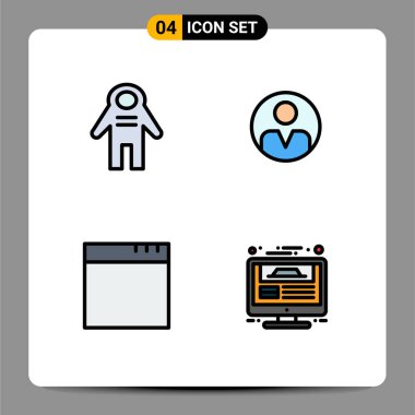 Astronot, pencere, uzay yolcusu, profil, web sayfası Düzenlenebilir Vektör Tasarım Elemanları 4 Tematik Vektör Çizgisi Düz Renkleri ve Düzenlenebilir Sembolleri