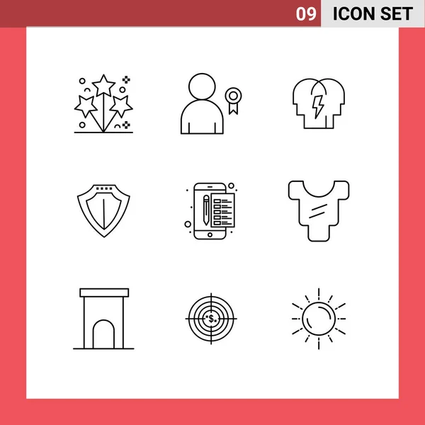 Conjunto Icones Modernos Símbolos Sinais Para Arquivo Proteger Conflito Bloqueado — Vetor de Stock