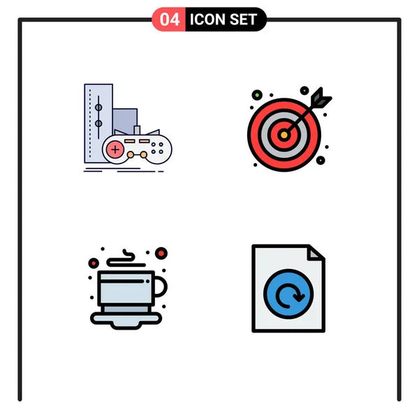 包含游戏 热门可编辑向量设计元素的四个创造性Filledline平面色彩包 — 图库矢量图片