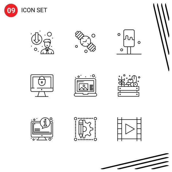 Icône Vectorielle Stock Paquet Signes Symboles Ligne Pour Ordinateur Portable — Image vectorielle