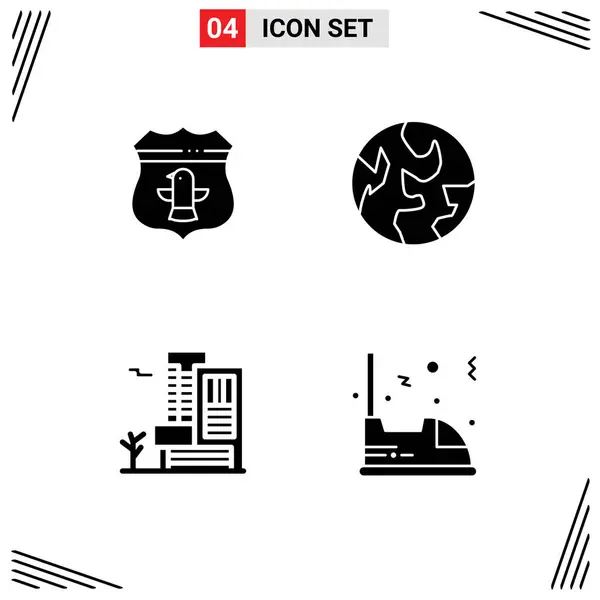 Modern Set Solid Glyphs Pictograph Sheild Real Security World Electric — Stock Vector