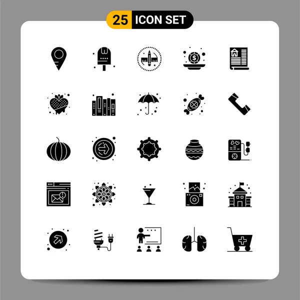 Mobile Interface Solid Gyph Set Pictograms Estate Coins Creative Money — Vector de stock