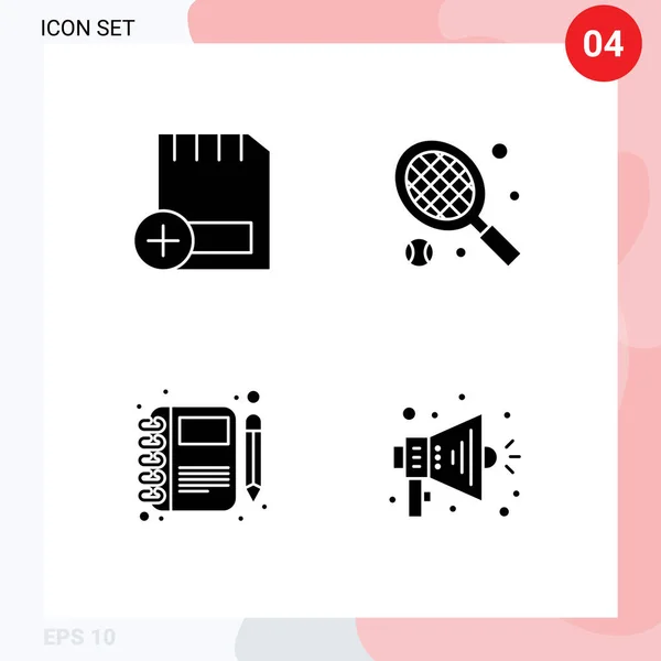 Glifos Sólidos Vetores Temáticos Símbolos Editáveis Adicionar Moleskin Dispositivos Esporte —  Vetores de Stock
