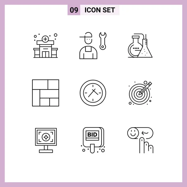 Creative Icons Modern Signs Sysymbols Clock Cinema Chemicals Section Golden — Archivo Imágenes Vectoriales