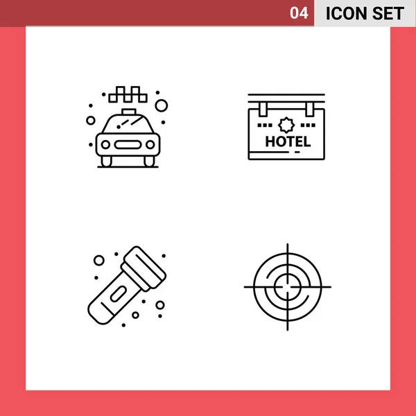 Vector Stock Icon Pack Líneas Señalización Símbolos Para Coches Flashlight — Vector de stock