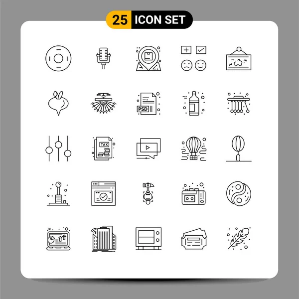 Mobile Interface Line Set Pictograms Add Sad Location Happy Interaction — Stock Vector