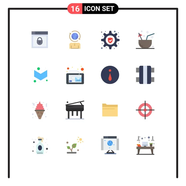 16个通用符号的扁平色彩套件 包括下部 可编辑的创意矢量设计元素套件 — 图库矢量图片