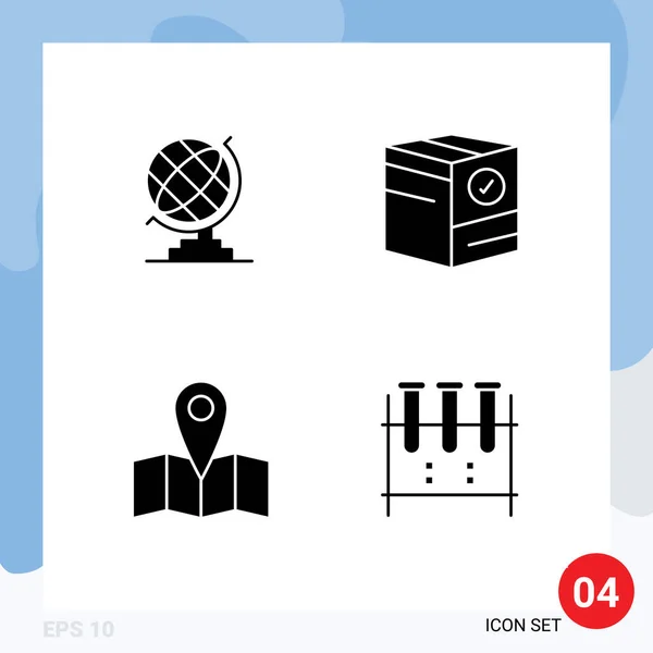 Mobile Interface Solid Glyph Set Pictograms Earth Map Box Chemical — Stockový vektor