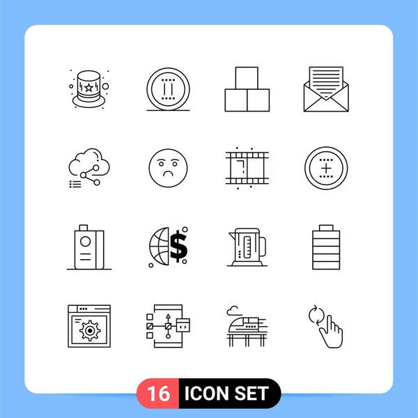 一组16个现代Ui图标用于云 联系人可编辑向量设计元素的符号 — 图库矢量图片