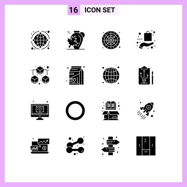Set Modern Icons Sysymbols Signs Online Ecommerce Leaf Bag Game — Vector de stock