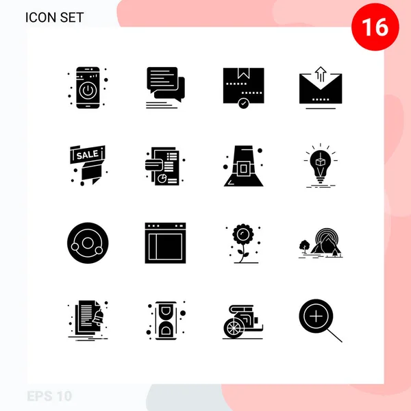 Modern Set Solid Glyphs Pictograph Upload Letter Bubble Email Package - Stok Vektor