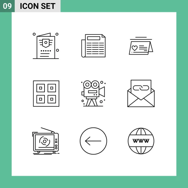 Set Modern Icons Sysymbols Signs Camera Shipping Love Logistic Boxes — Vector de stock