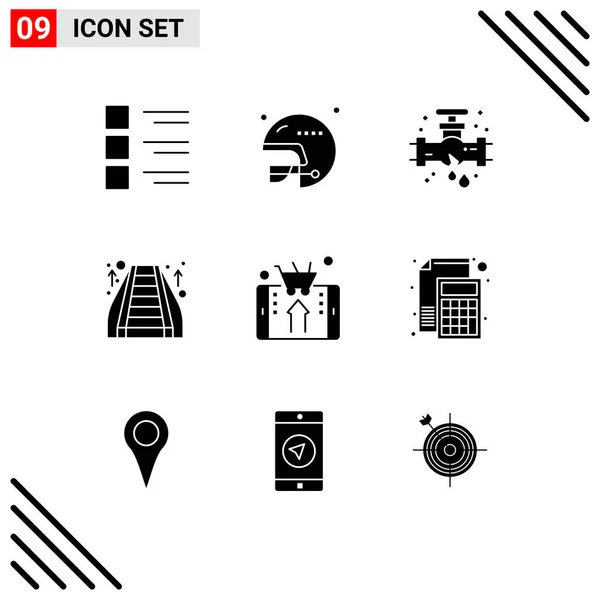 Set Modern Icons Symbols Signs Mobile Staircase Sports Mall Plumbing — Stock Vector