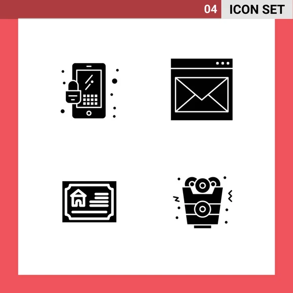 Universal Solid Glyphs Set Web Mobile Applications Lock Home Communication — Stock Vector