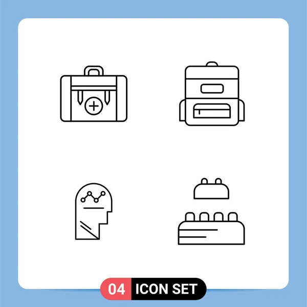 Mobile Interface Line Set Pictograms Bag Process Hiking Education Man — Stock Vector