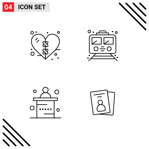 Mobile Interface Line Set Pictograms Bandage Desk Heart Subway Office — Vector de stock