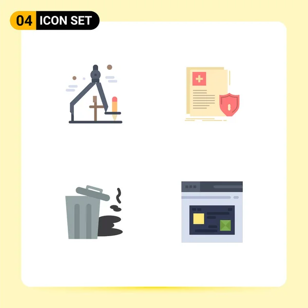 Set Commercial Flat Icons Pack Design Garbage Document Medical Trash — Stock Vector