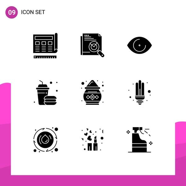 Mobile Interface Solid Gyph Set Pictograms Food Drink Page Search — Archivo Imágenes Vectoriales