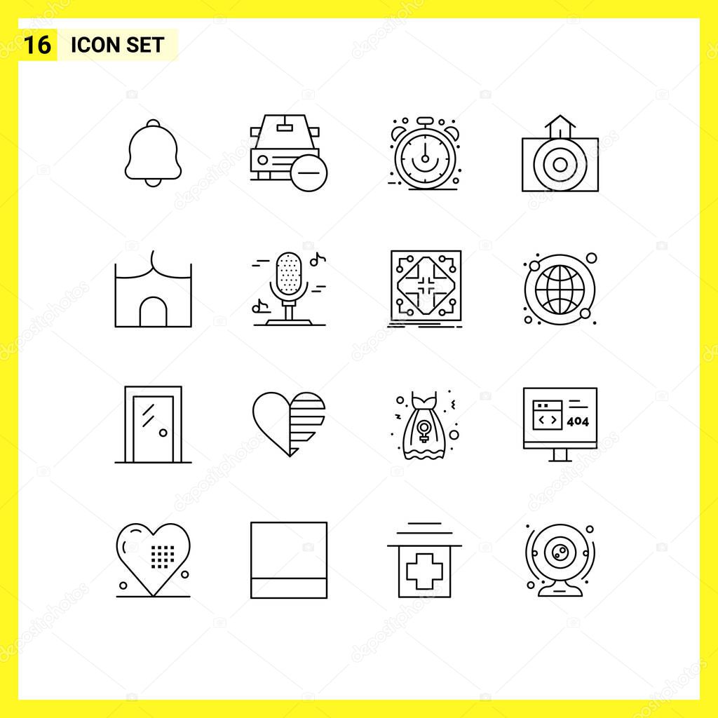 16 Thematic Vector Outlines and Editable Symbols of weather, house, vehicles, earthquake, sale Editable Vector Design Elements