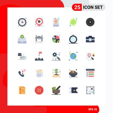 User Interface Pack of 25 Basic Flat Colors of infection, disease, cart, antigen, rule Editable Vector Design Elements