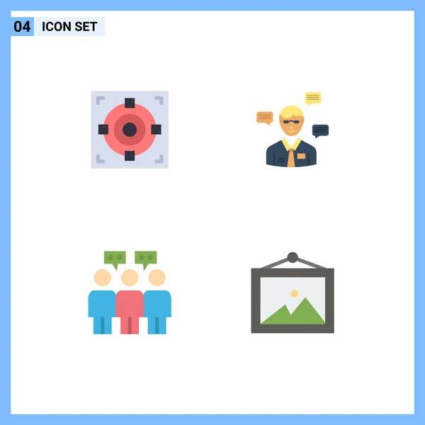 Set Vector Flat Icons Grid Target Communication Goal Sms Team — Archivo Imágenes Vectoriales