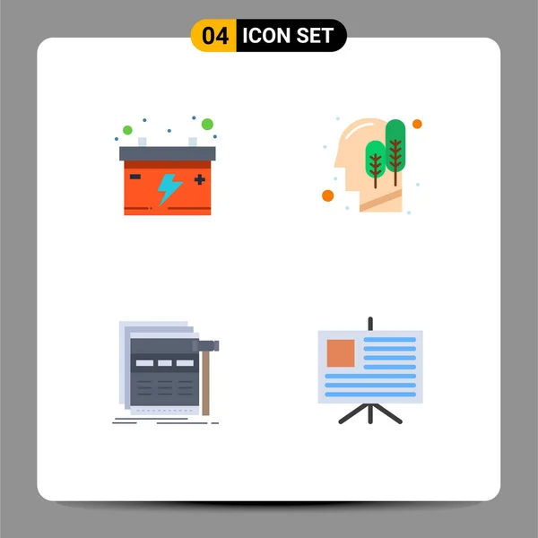 Modern Set Flat Icons Kép Akkumulátor Web Ökológia Logikai Drótvázas — Stock Vector