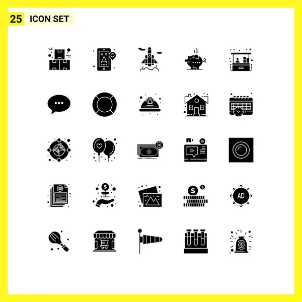 Modern Set Solid Glyphs Befektetési Piktográf Biztonságos Navigáció Malacka Piggybank — Stock Vector