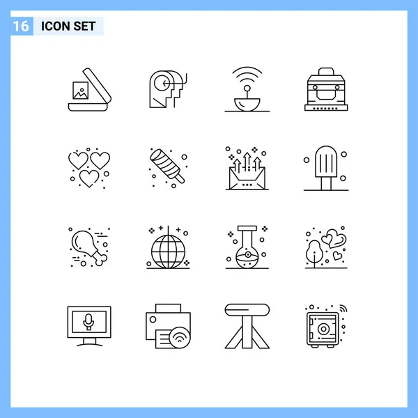 Pictogram Set Simple Outlines Fun Treasure Steel Chest Bandit Editable — Stock Vector