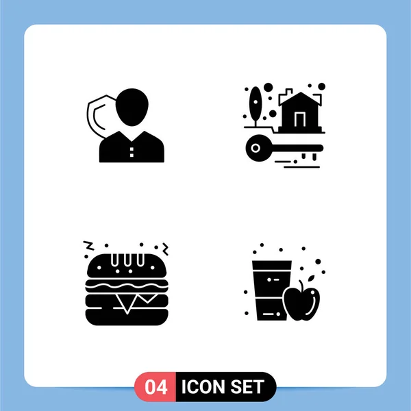 Piktogrammset Mit Einfachen Soliden Zeichen Für Sicherheit Eigentum Person Schild — Stockvektor