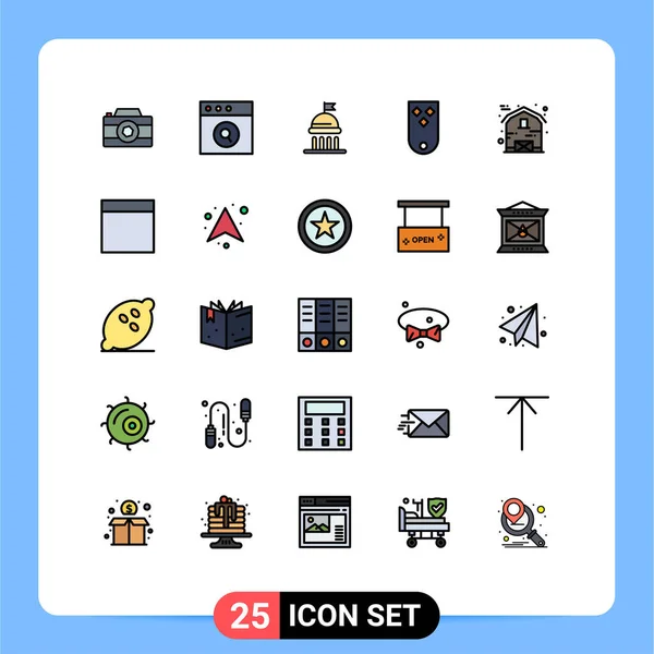 徽章可编辑矢量设计元素25个通用符号的填充行平面彩色包 — 图库矢量图片