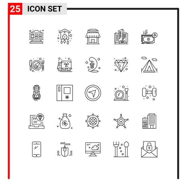 Mobile Interface Line Set Pictograms Cut Business Building Company Apartment — Vector de stock